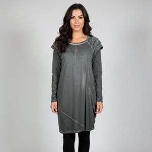 Elisa Cavaletti Grey Long Sleeve Dress Shoulder Ruffle & Rhinestone Italy P2P 20